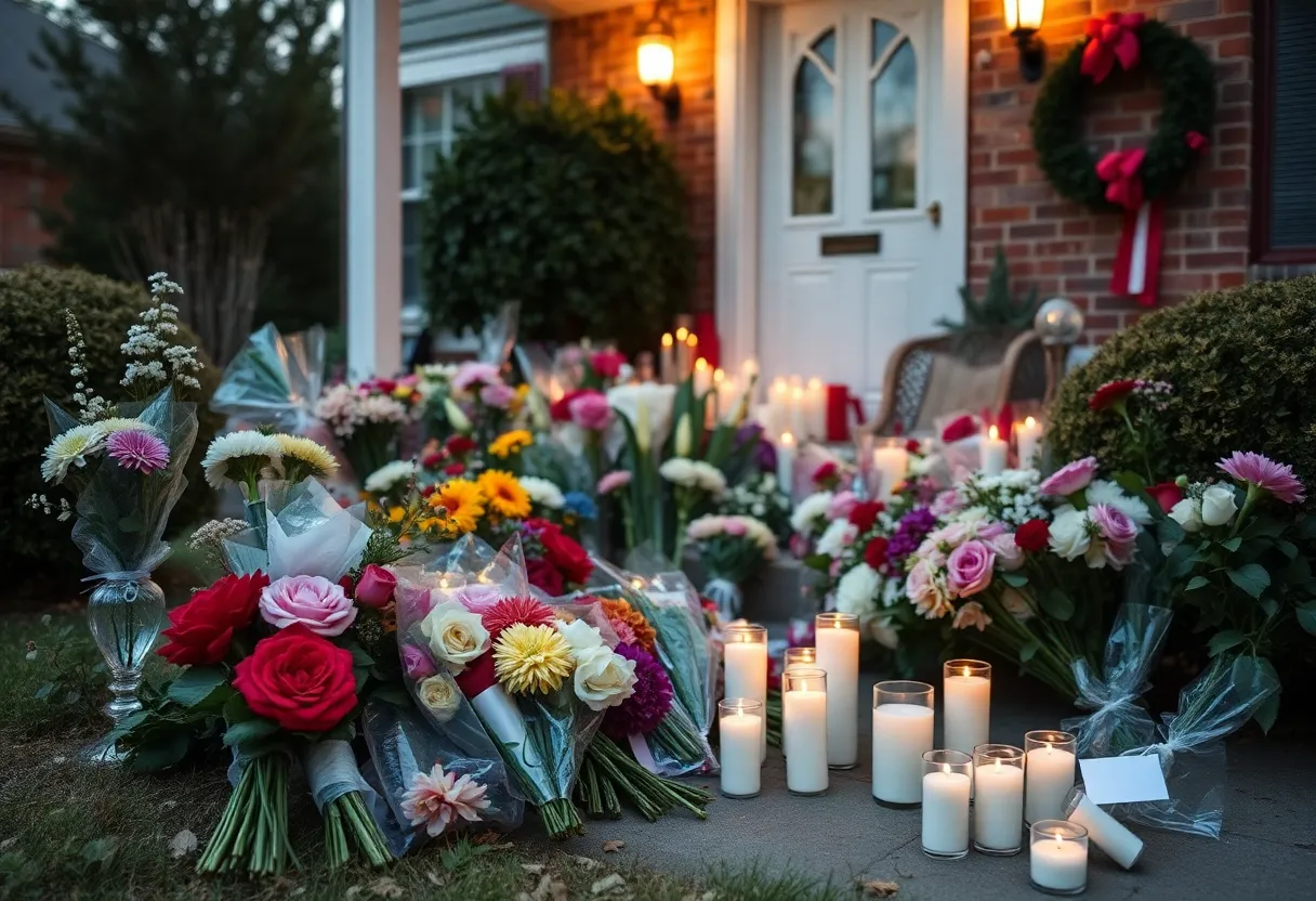 Community memorial for 4-year-old Jayce Edwards with flowers and candles.