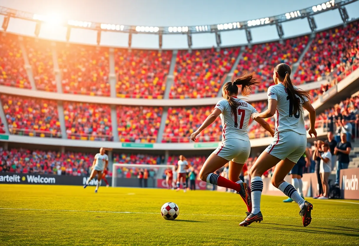 A lively soccer match featuring the Memphis women's soccer team in action.