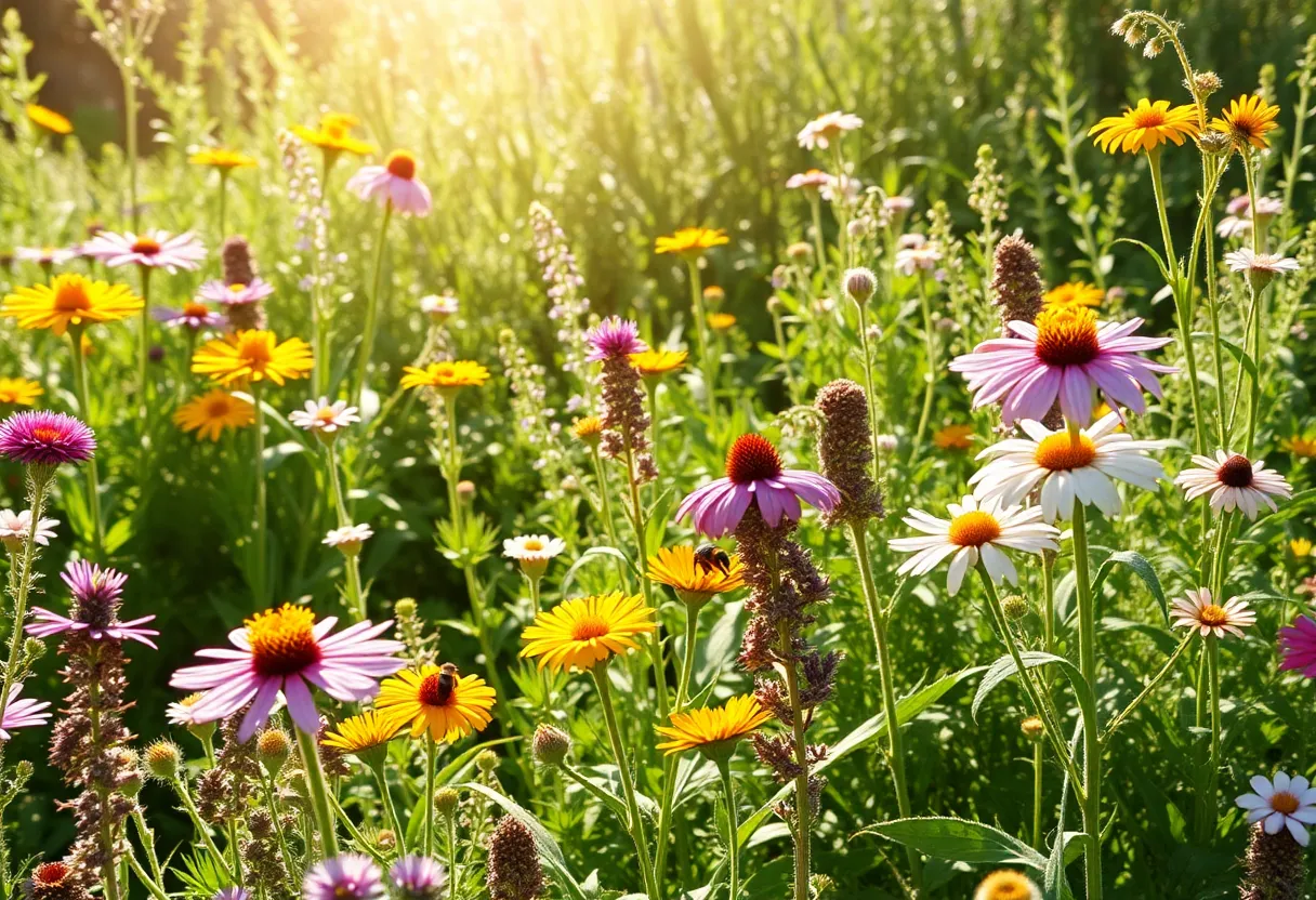 A lush garden featuring various native plants, illustrating biodiversity in an urban setting.