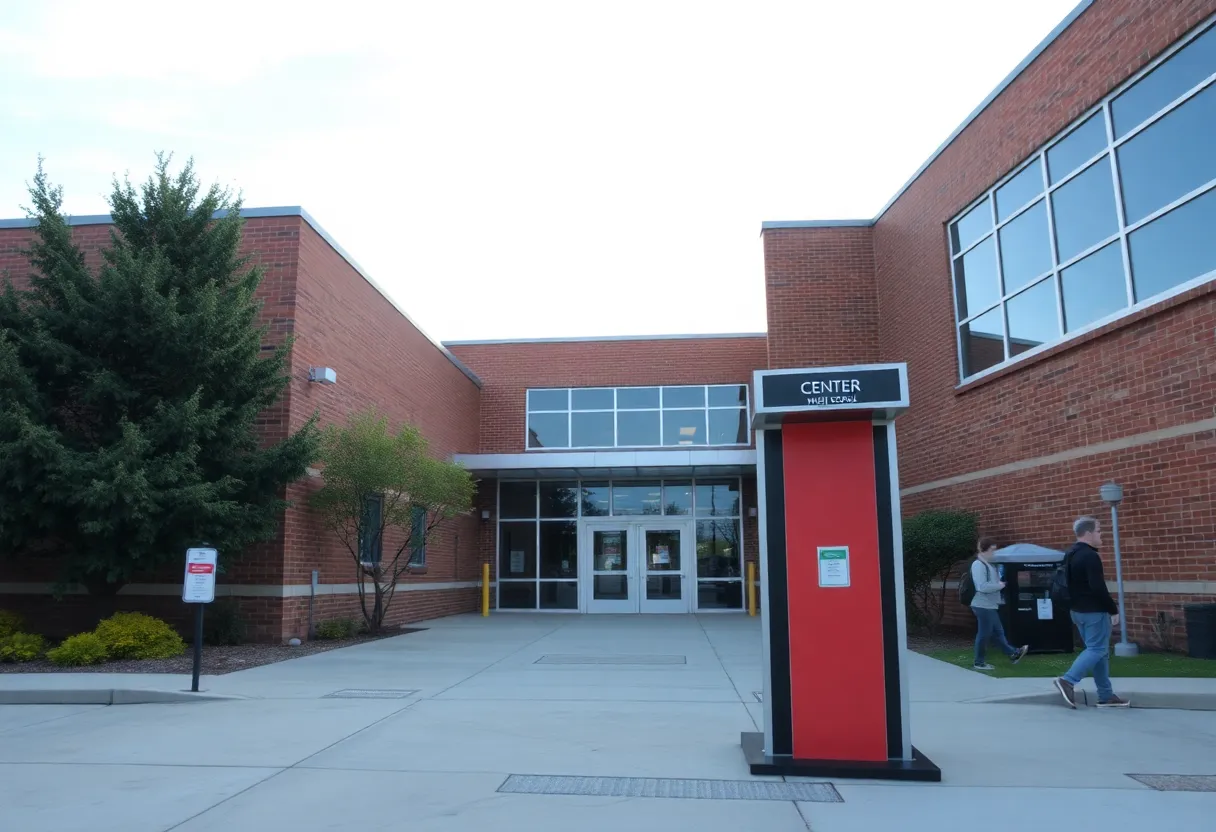 Exterior of Palisades High School with visible security measures