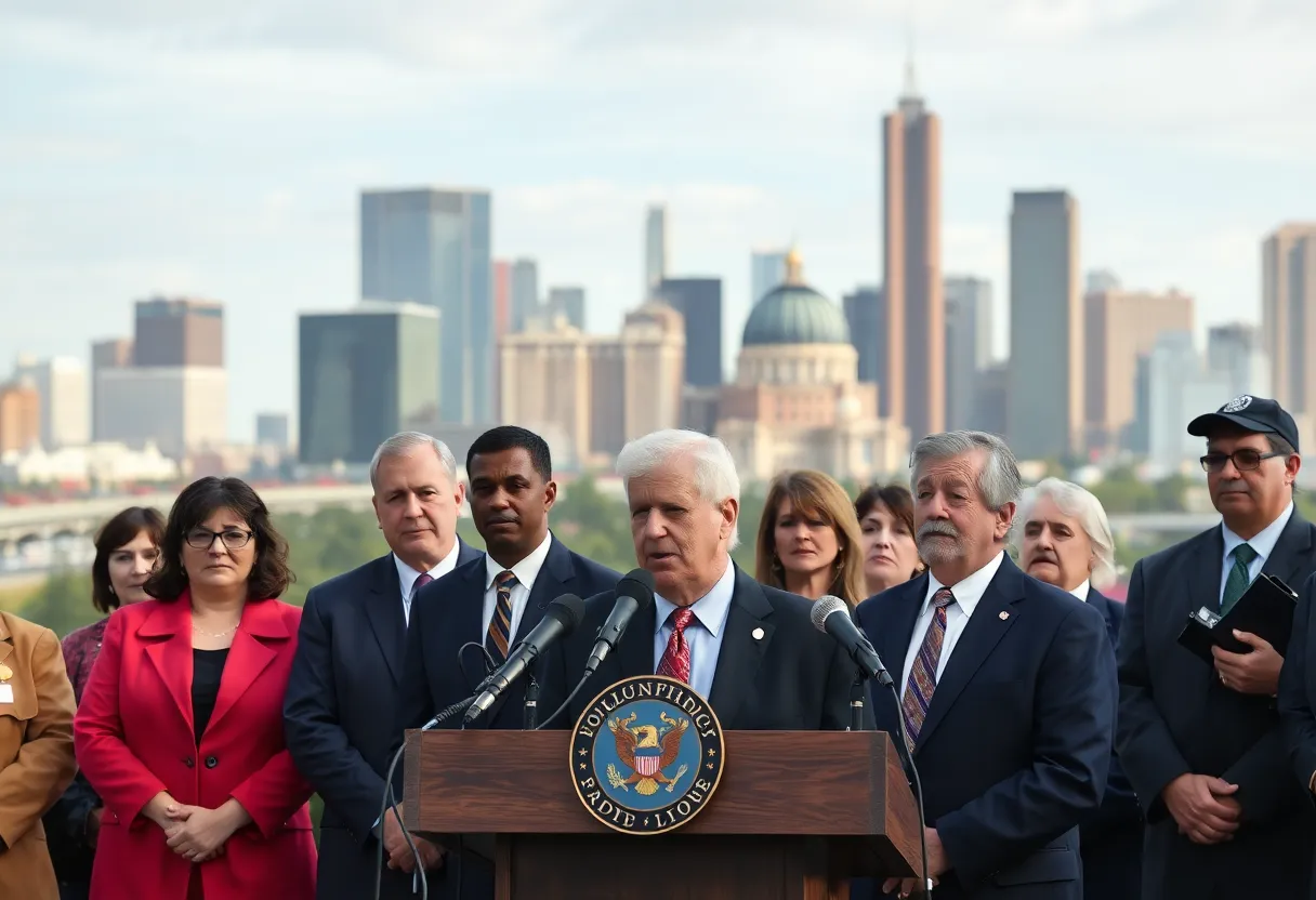 State officials holding a press conference on rising crime concerns