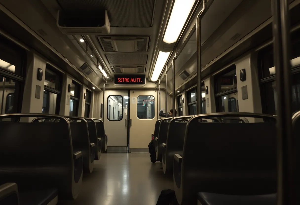 Empty seats on a transit train symbolizing the need for increased safety measures.