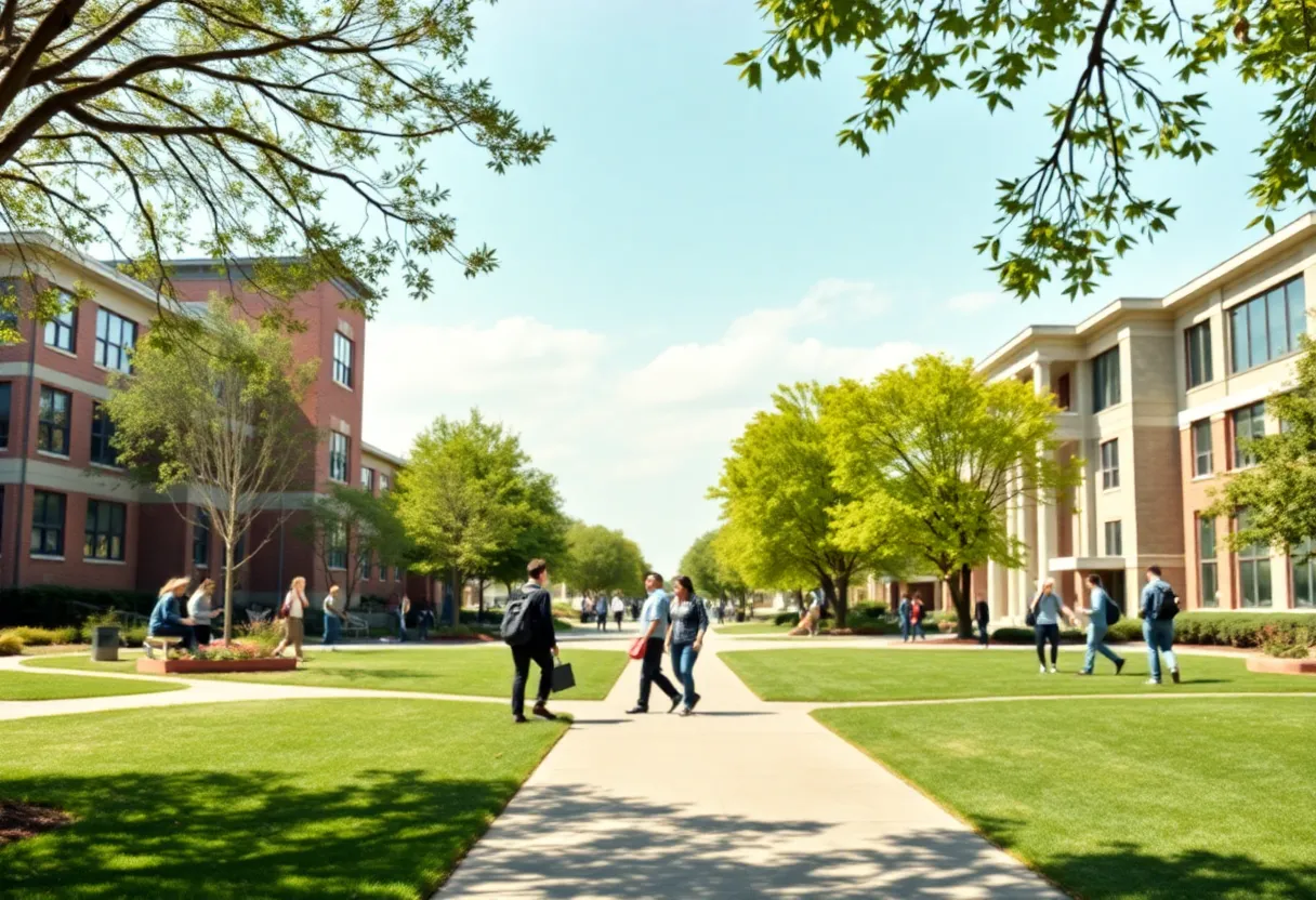 Illustration of university collaboration representing Queens University of Charlotte and Elon University merger.