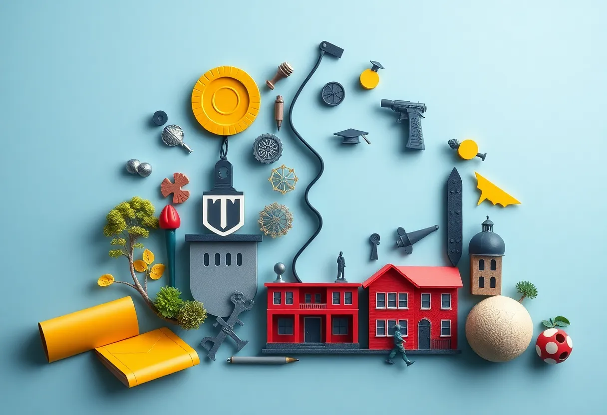 Conceptual image of a merger between Queens University and Elon University.