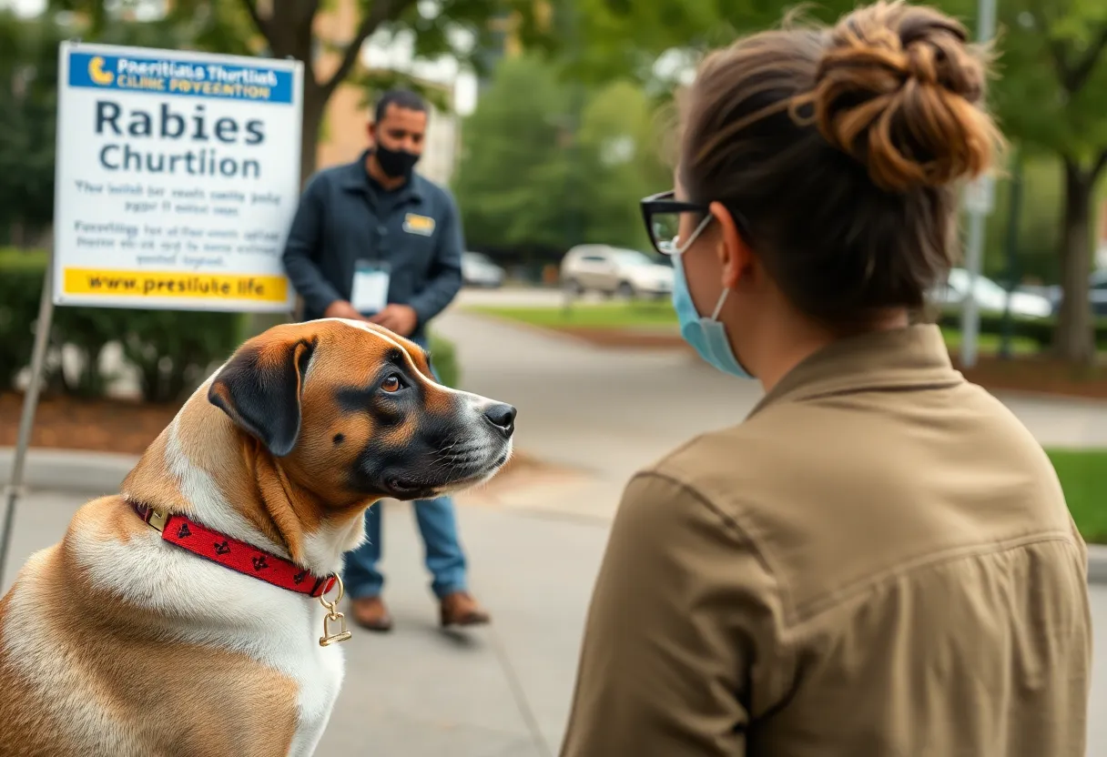 Rabies clinic in Charlotte with informational signage
