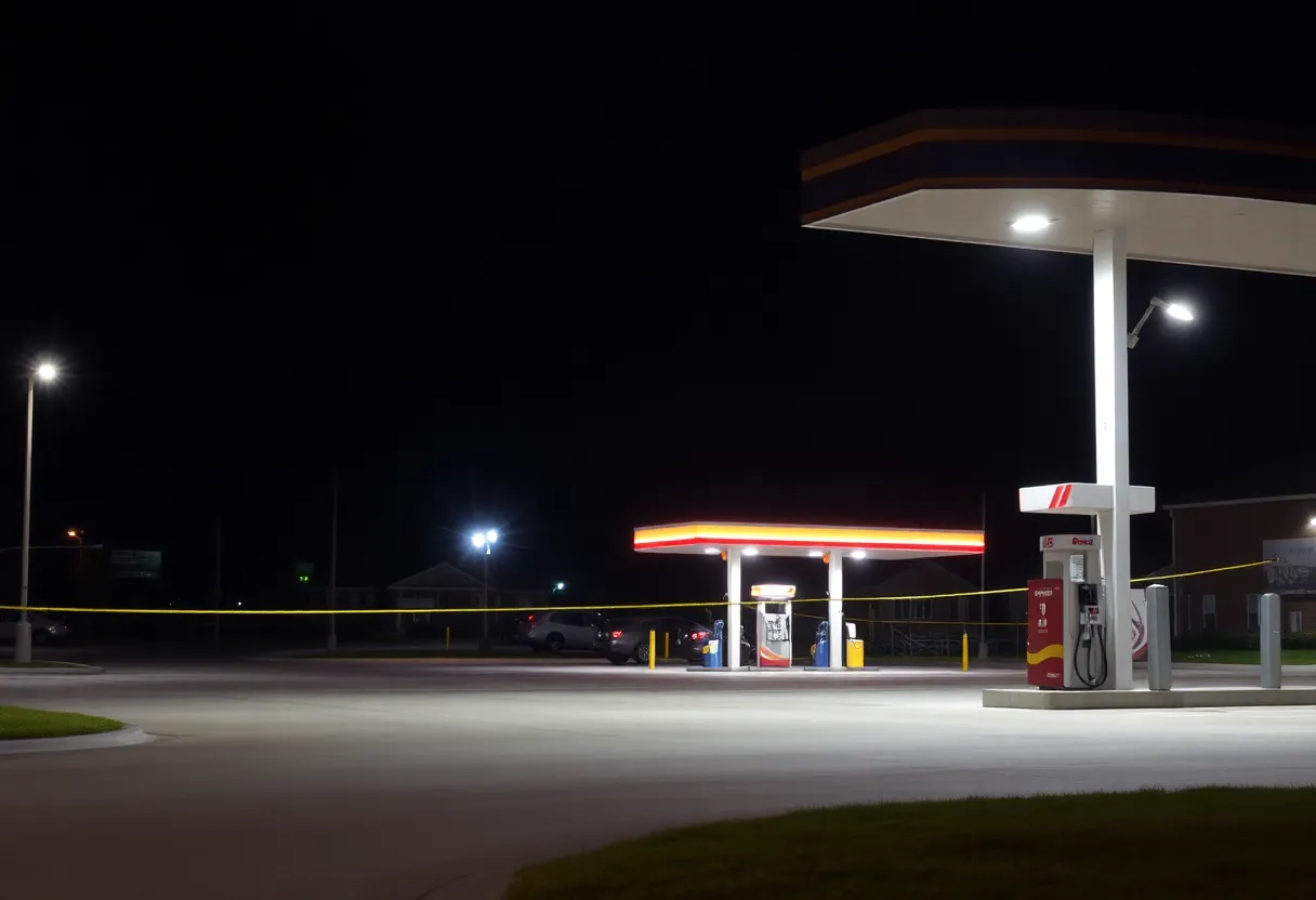 Police at a gas station following a shooting incident in Charlotte.