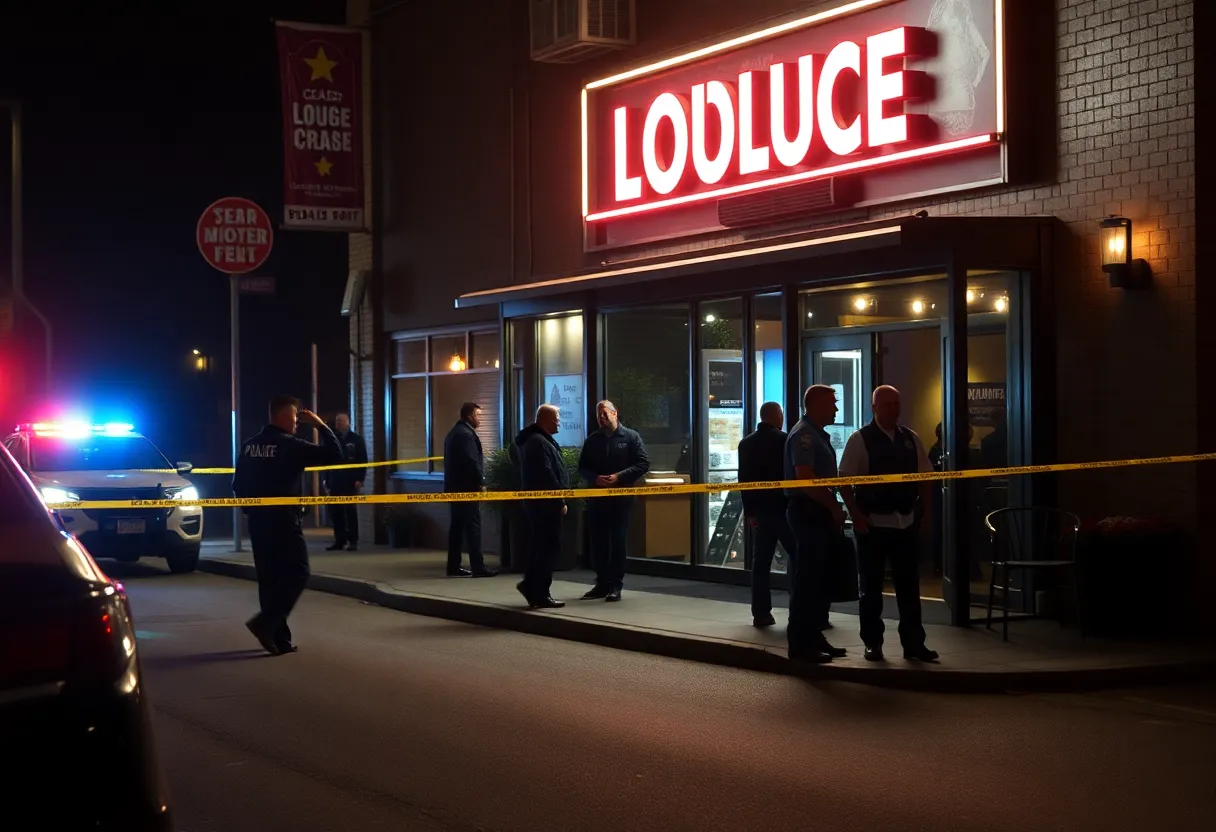 Police lights flashing at a crime scene outside a lounge in Charlotte