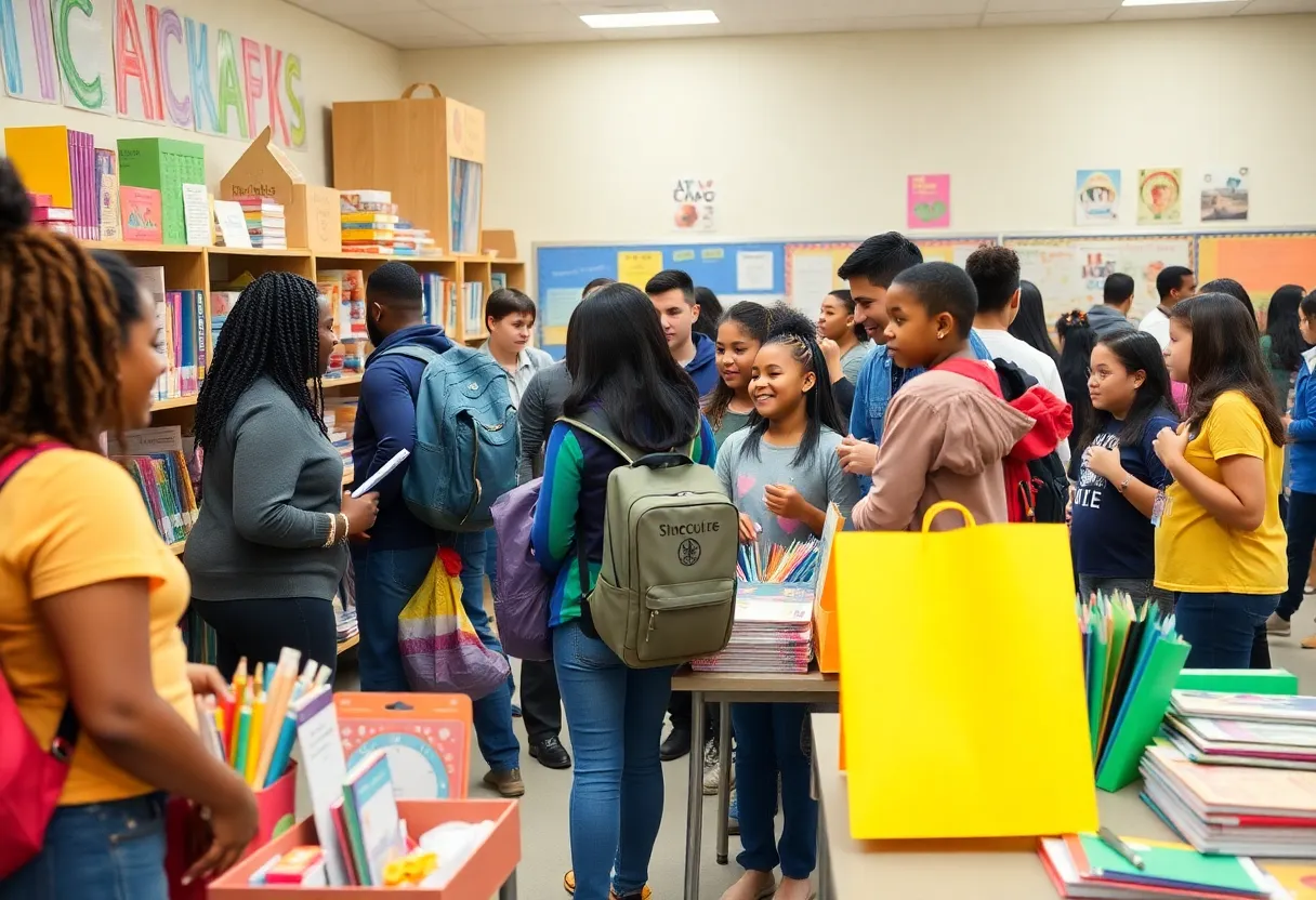 Community members at the SouthPark back-to-school pop-up shop.