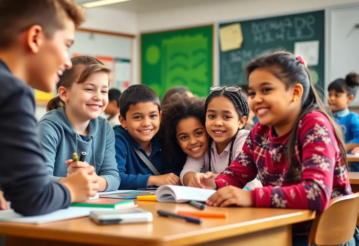 Students participating in a classroom learning activity