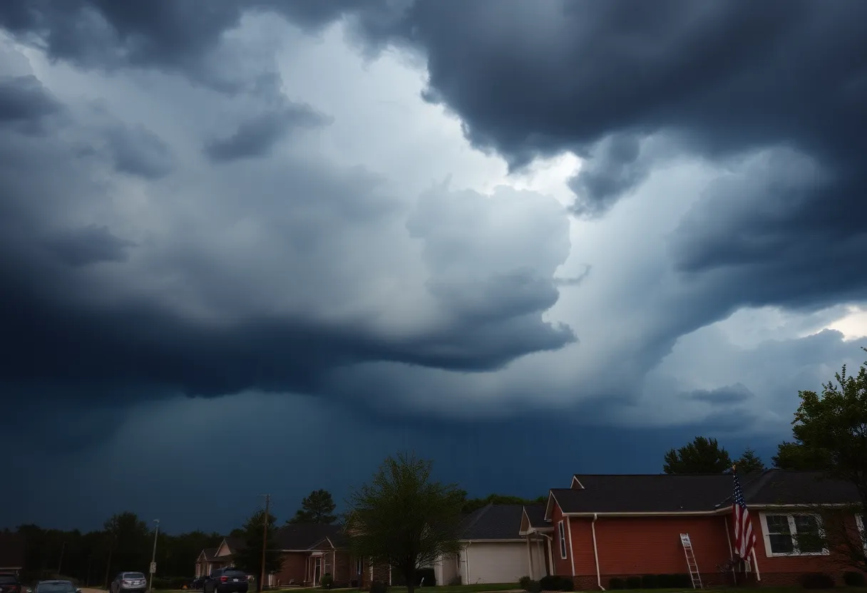 Storm clouds over Raleigh, North Carolina indicating severe weather conditions.