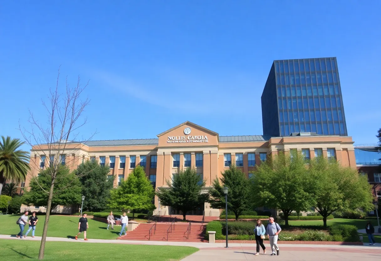 View of UNC Charlotte campus with Wallis Hall