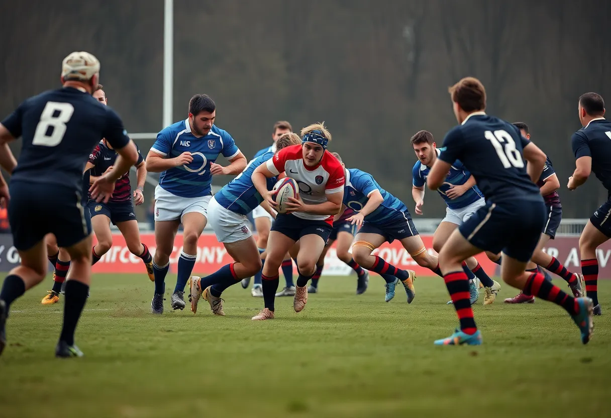 UNC Charlotte rugby team players in action during a match