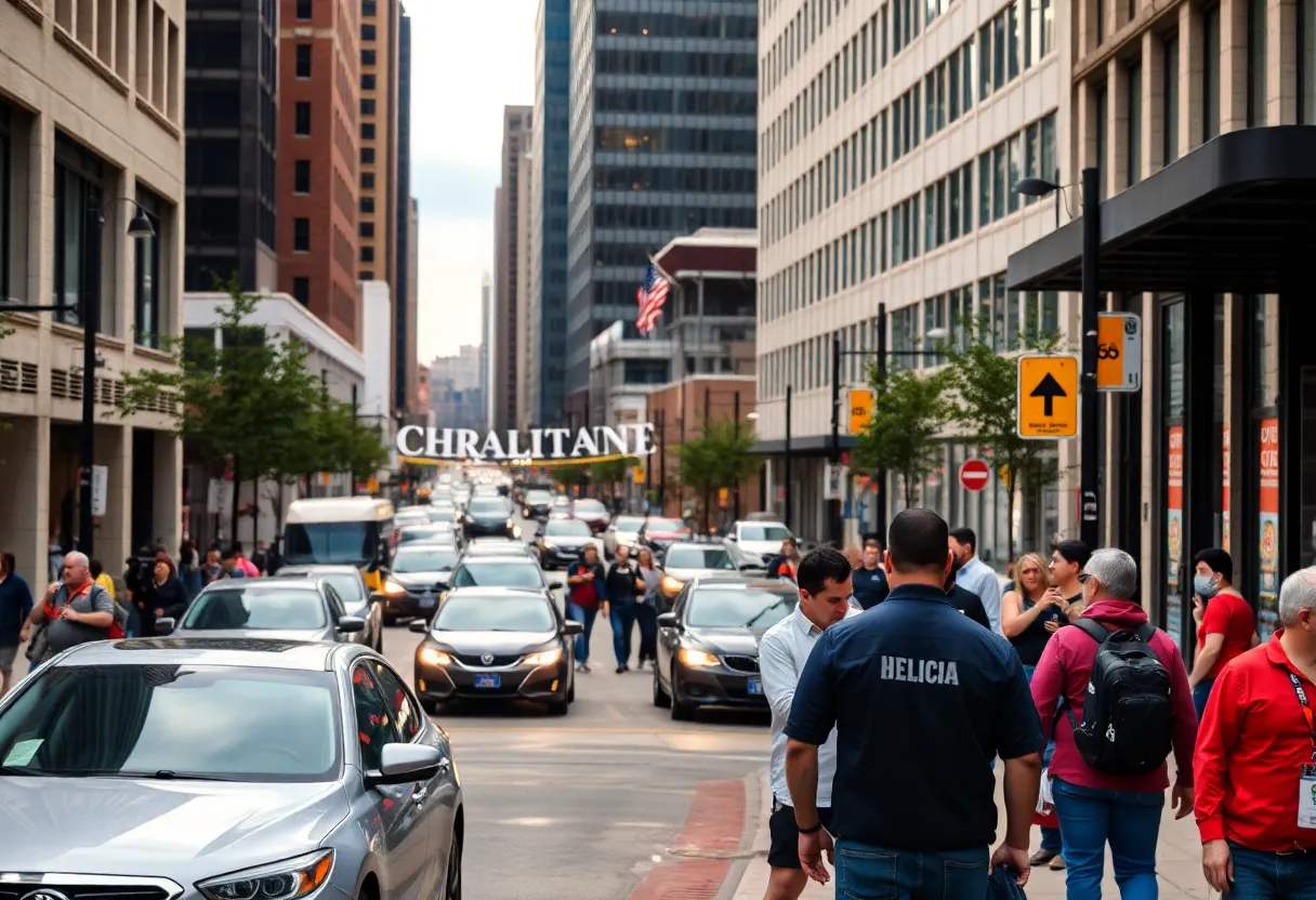 Busy street scene in Uptown Charlotte