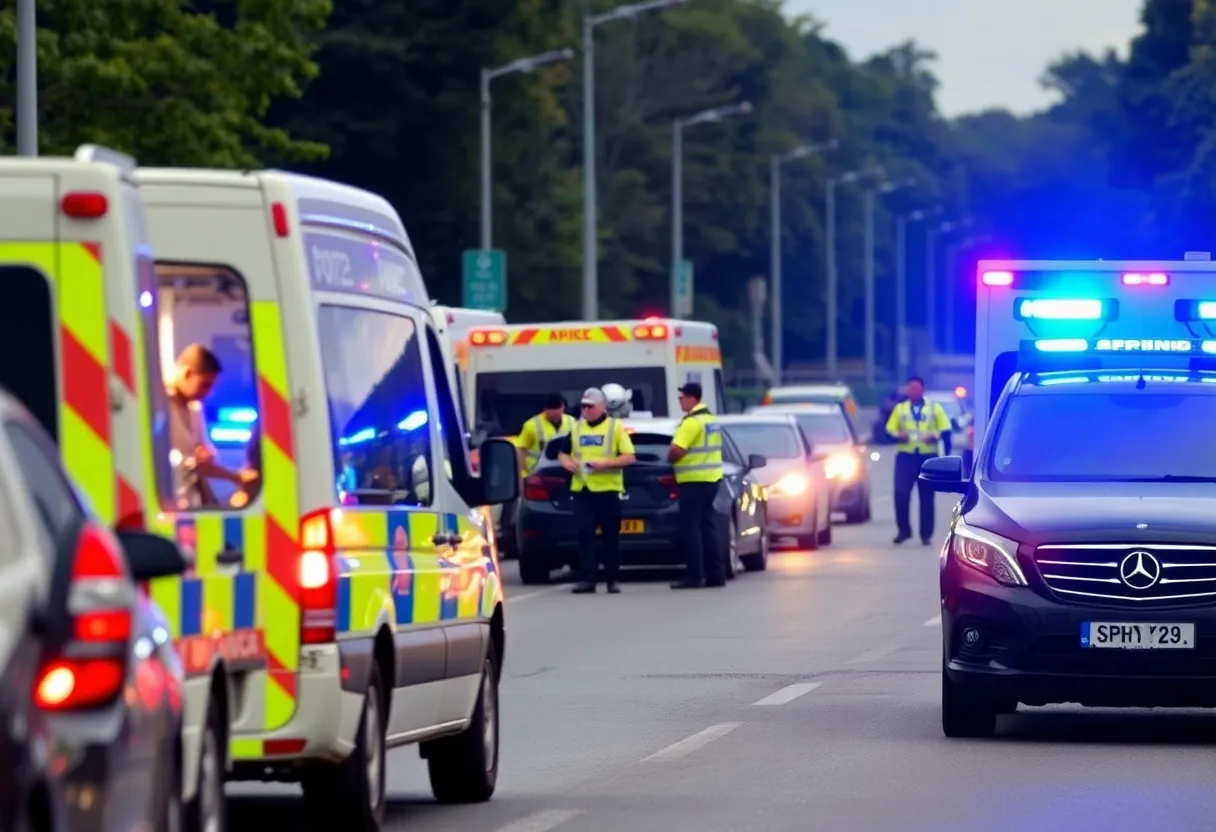 Emergency responders at a vehicle crash site in Charlotte