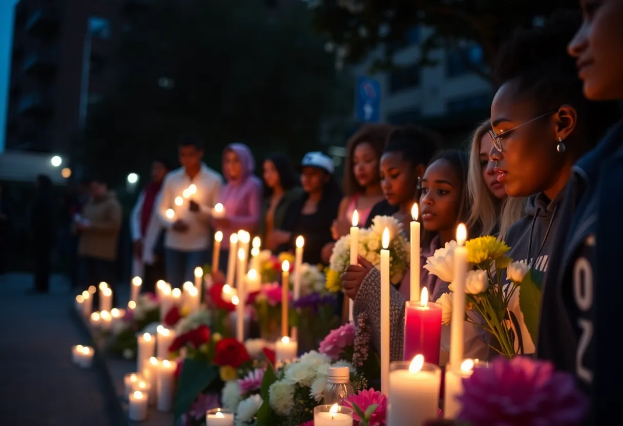 Community vigil with candles and flowers in memory of Iryna Zarutska