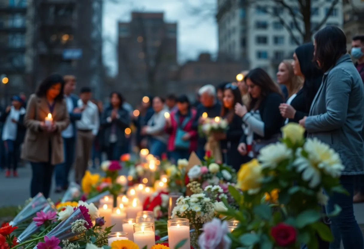 Community members gather at a vigil for a young victim of gun violence