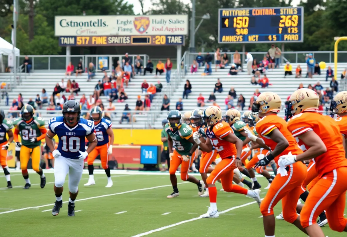 Football game featuring West Charlotte Lions in action