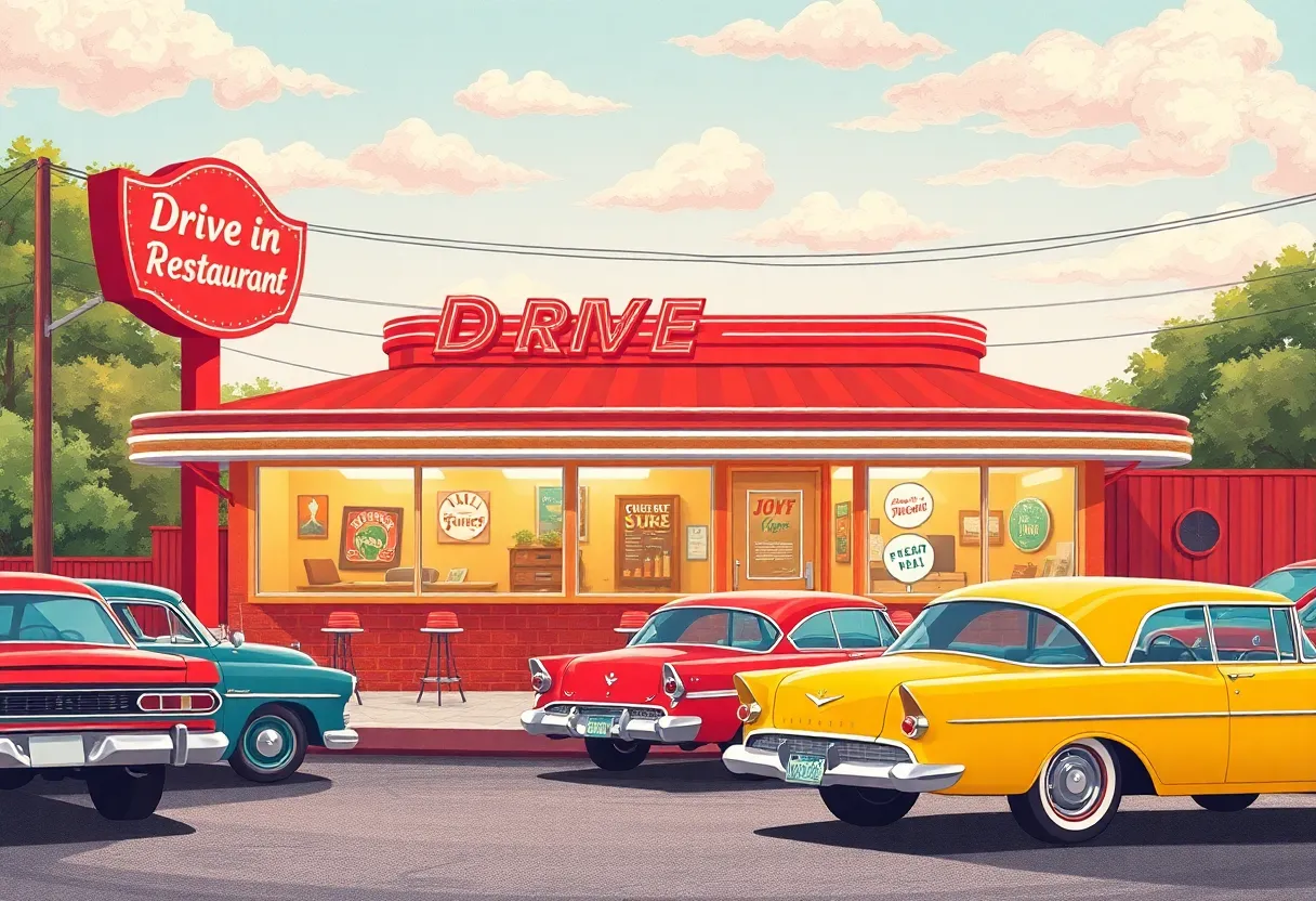 Exterior view of Bar-B-Q King drive-in restaurant in Charlotte, NC