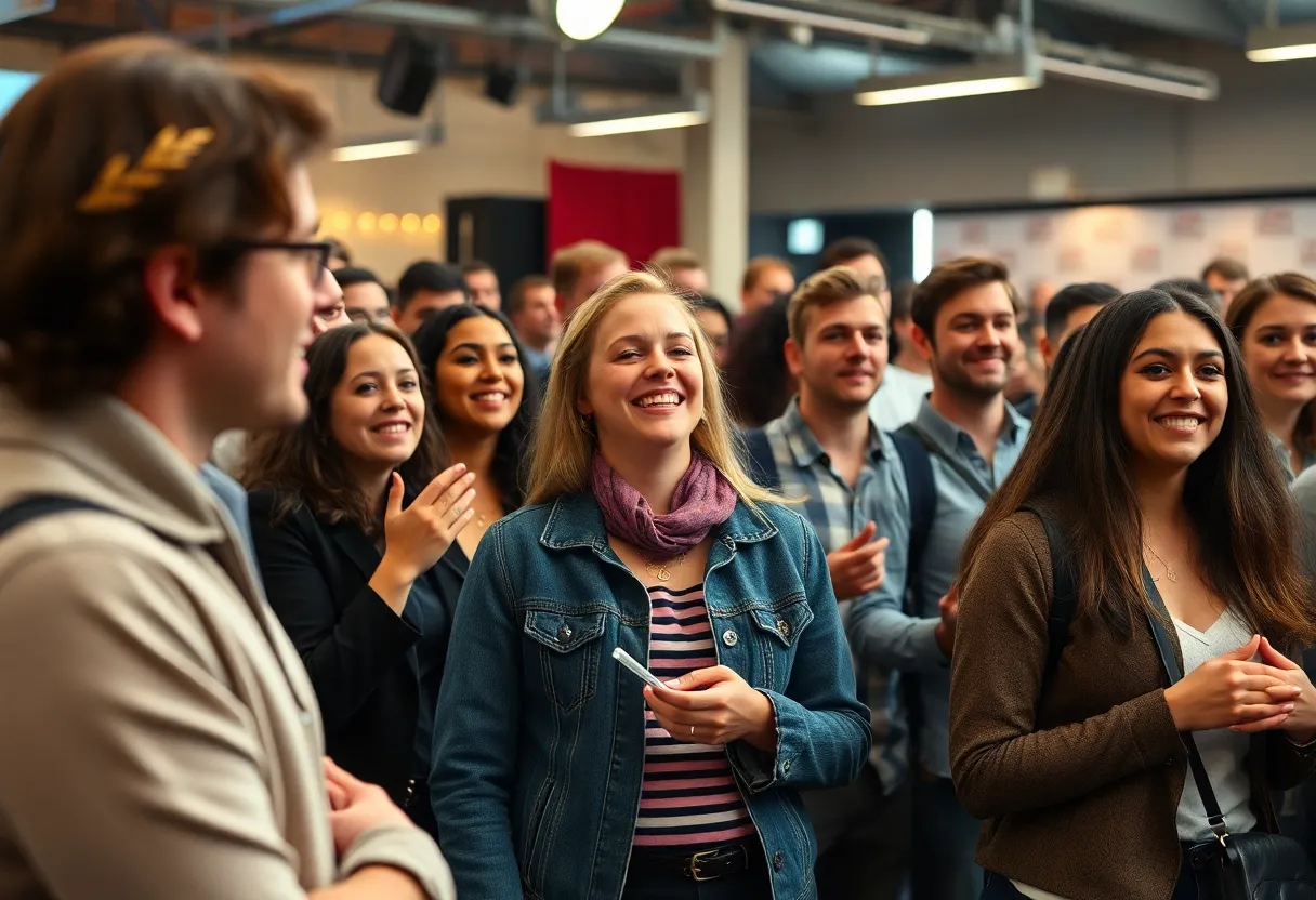 A group of hopeful extras waiting for auditions for a Netflix series casting call.