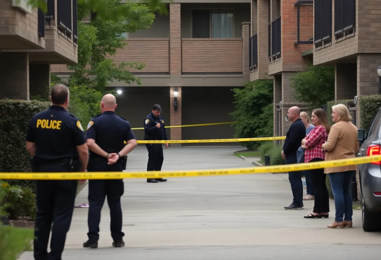 Police officers investigating a shooting scene in a Charlotte apartment garage