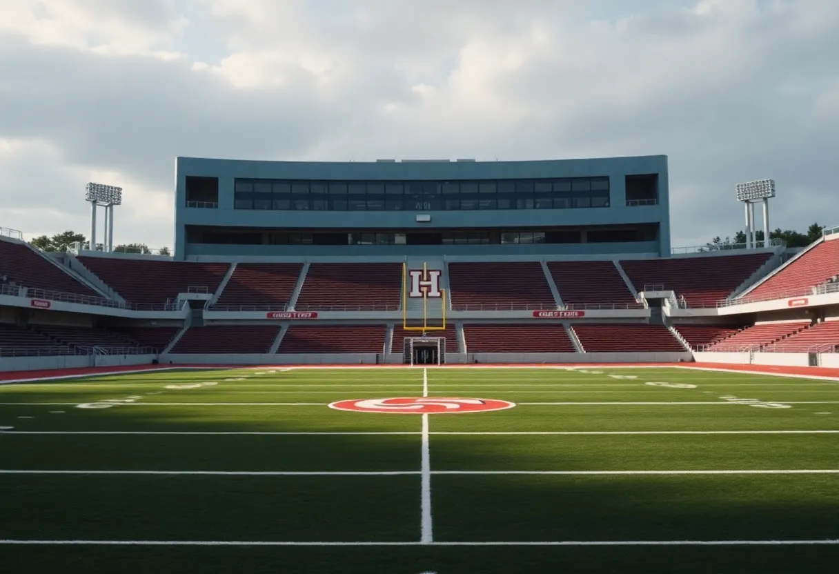 View of Charlotte athletic stadium indicating change in management