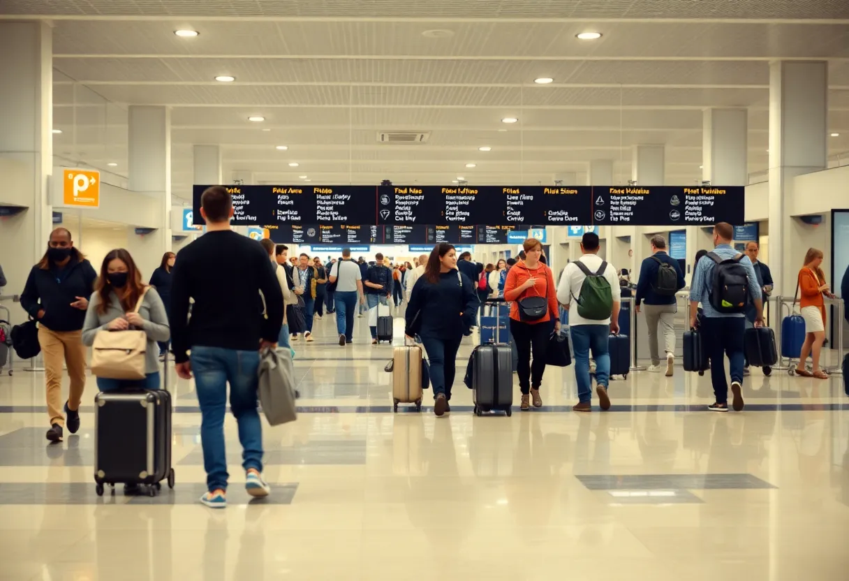 Travelers moving through Charlotte Douglas International Airport.