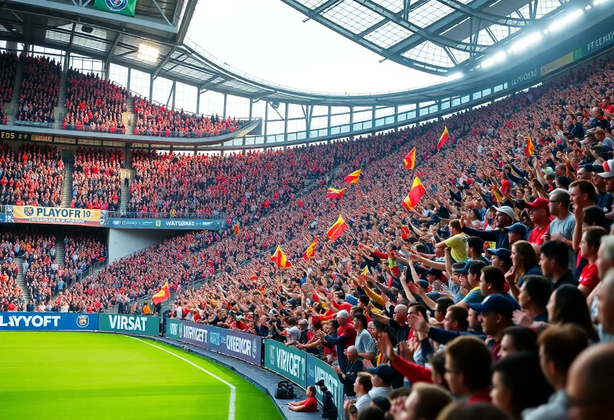 Fans cheering for Charlotte FC during a playoff match