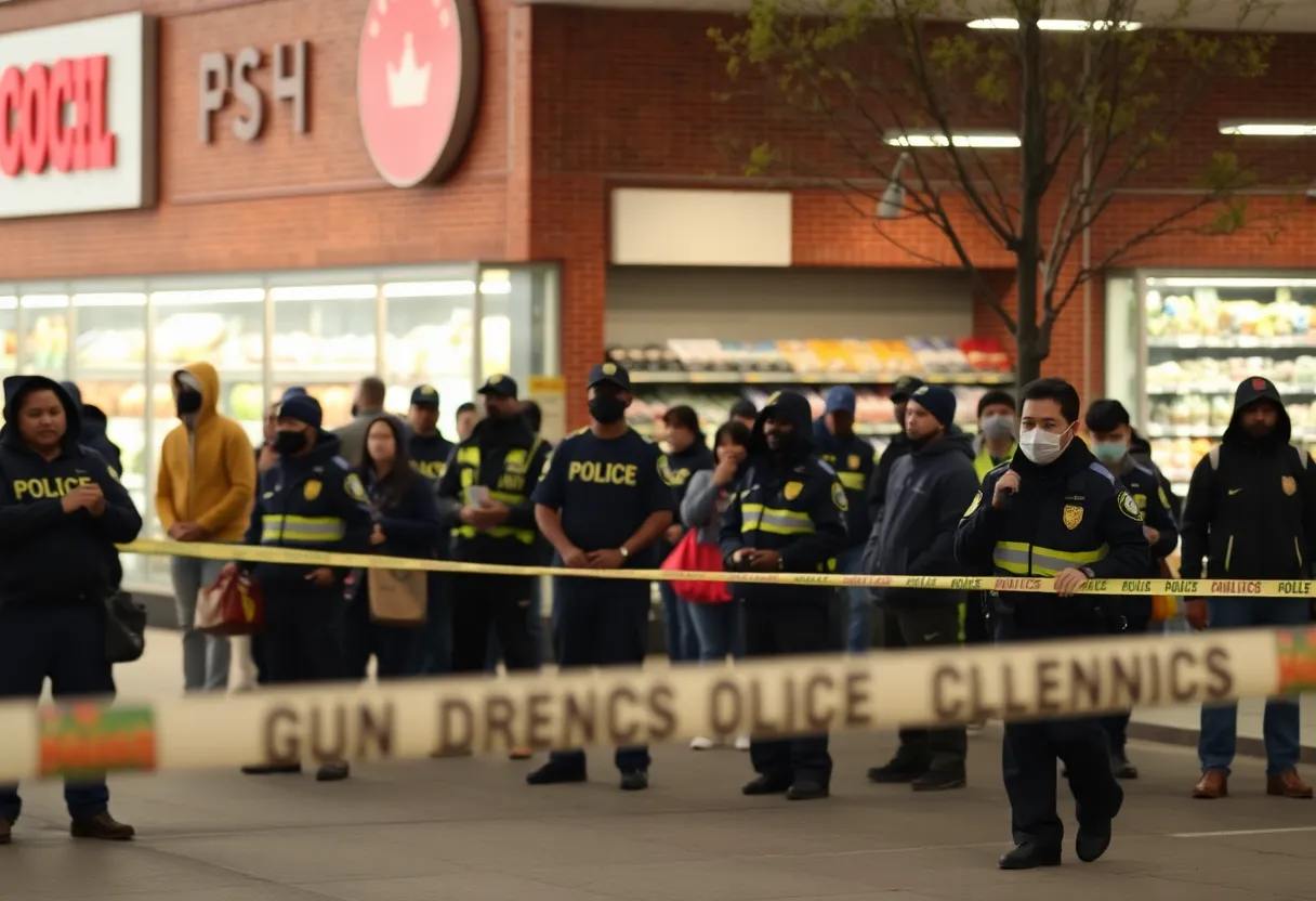 Police presence outside a grocery store after a fatal shooting in Charlotte NC.