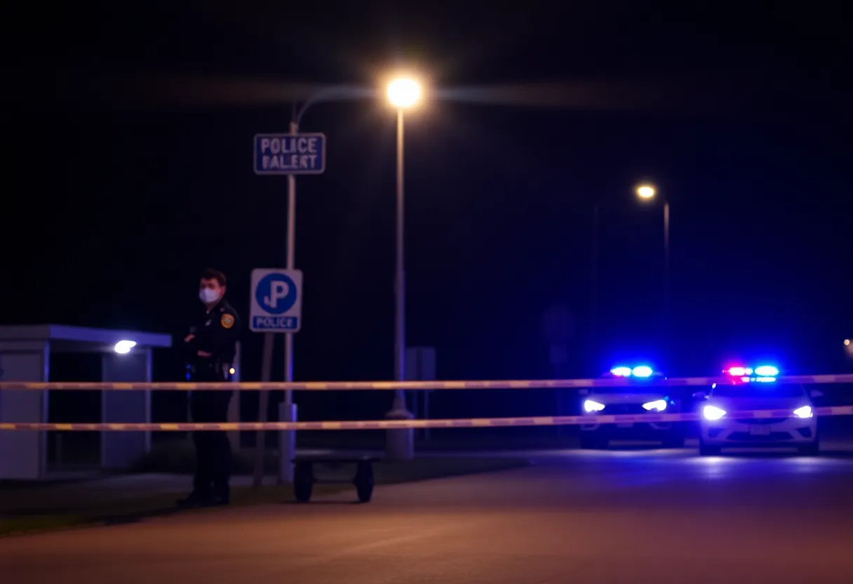 Police cordon at night in Charlotte after multiple shootings.