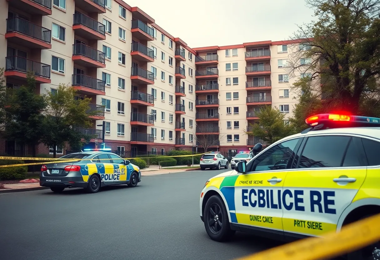 Police activity at an apartment complex following a shooting incident.