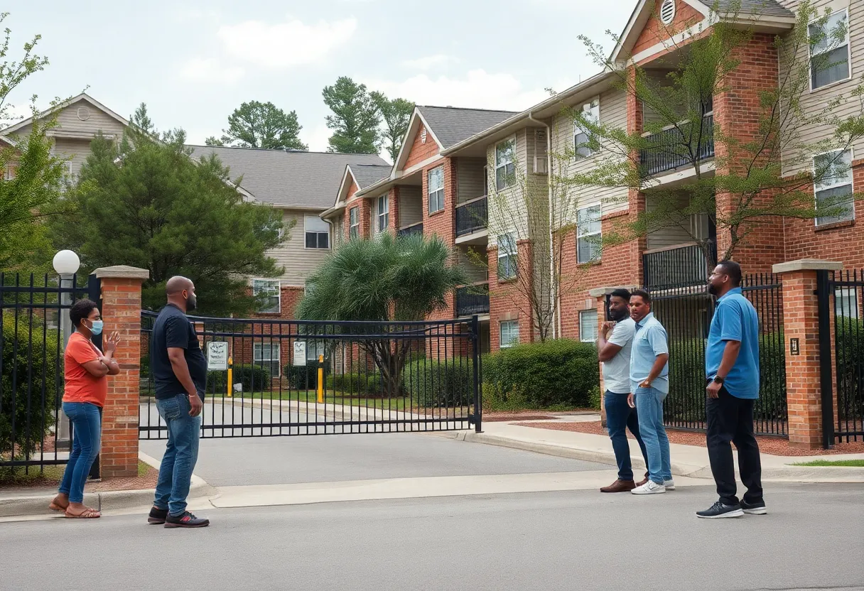 Gated entrance of Hazel SouthPark apartment complex in Charlotte