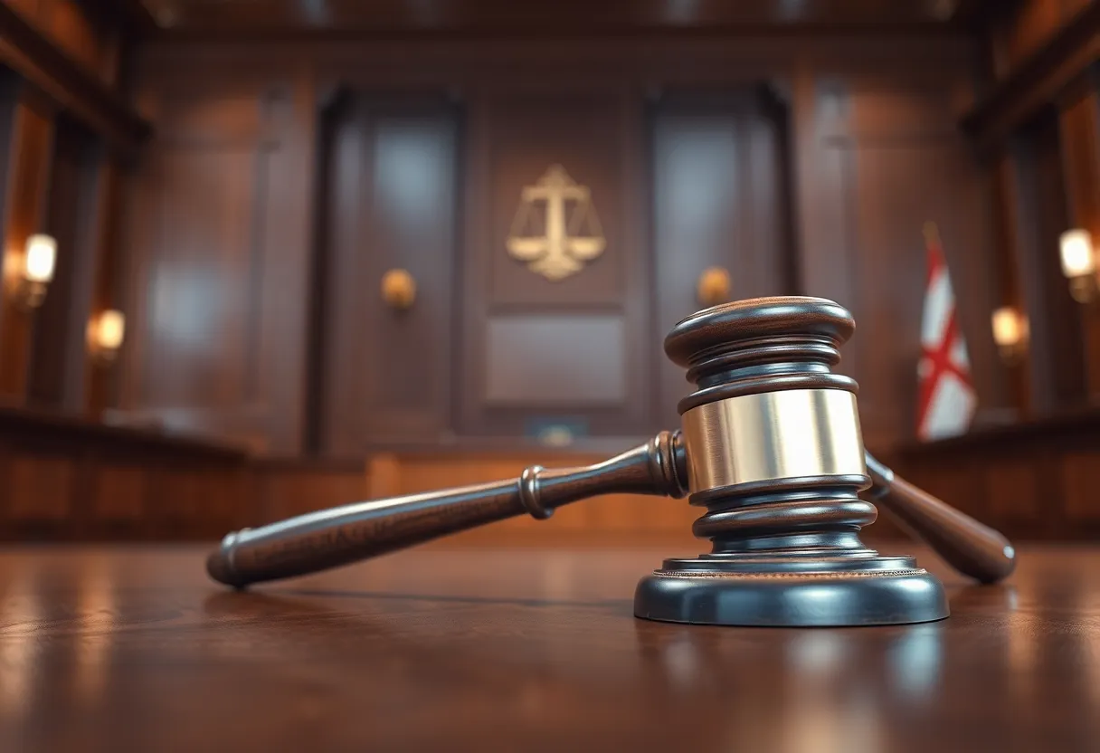 Abstract representation of a courtroom symbolizing justice.