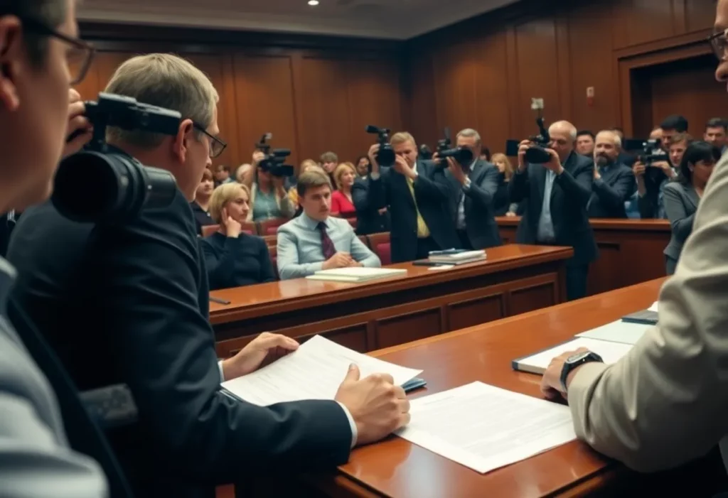 Courtroom scene illustrating high-profile trial dynamics