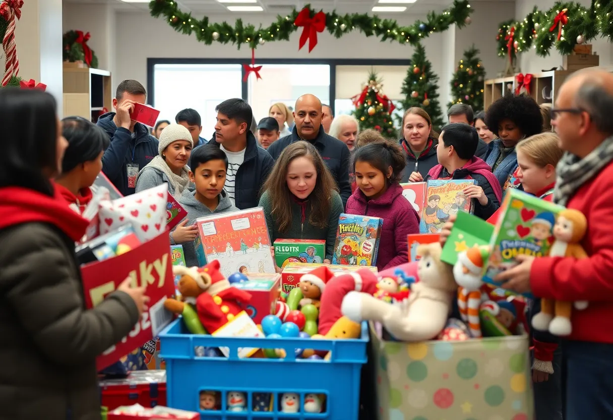 Volunteers at a toy drive for holiday assistance in Charlotte