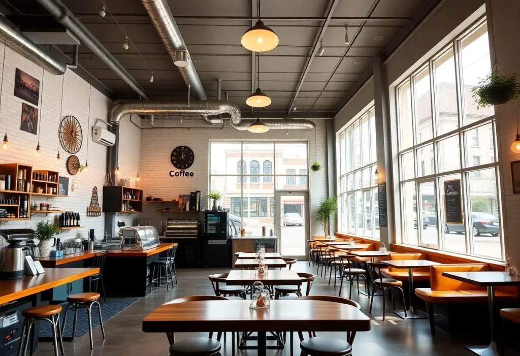 Interior view of Night Swim Coffee Roastery with bright atmosphere.