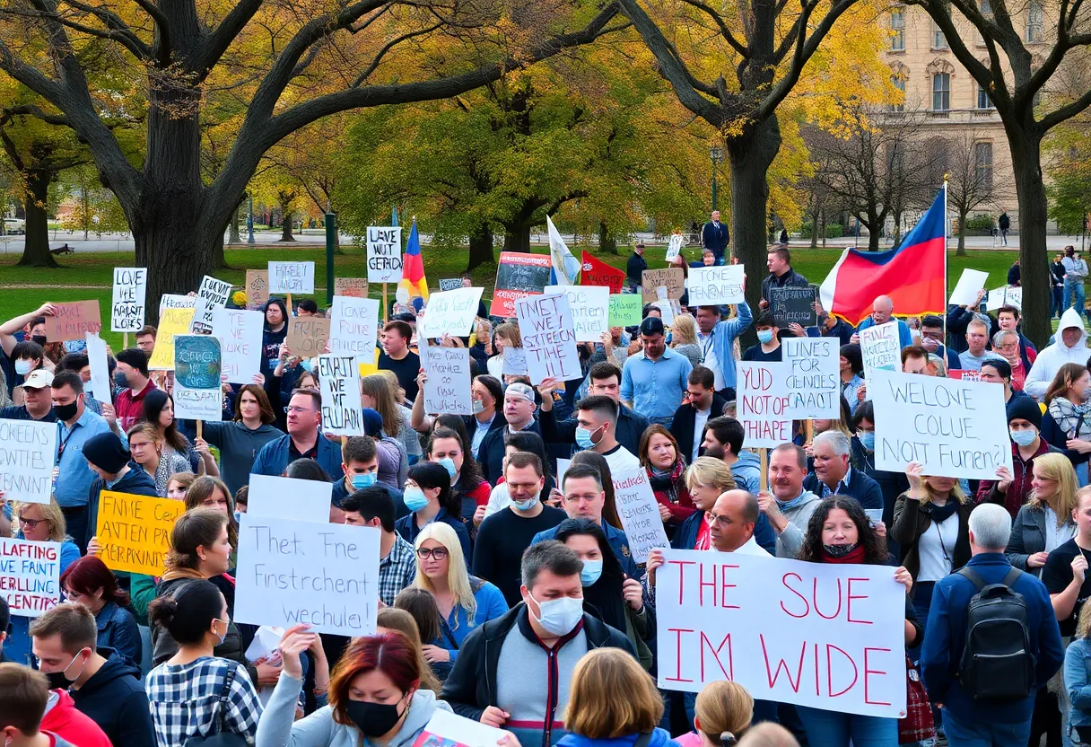 Participants holding signs at the No Kings protest in Charlotte, NC