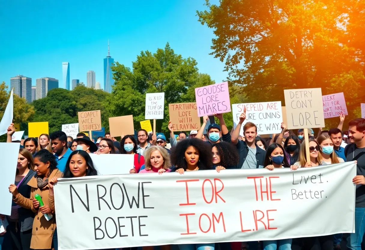 Participants of the No Kings protests holding signs