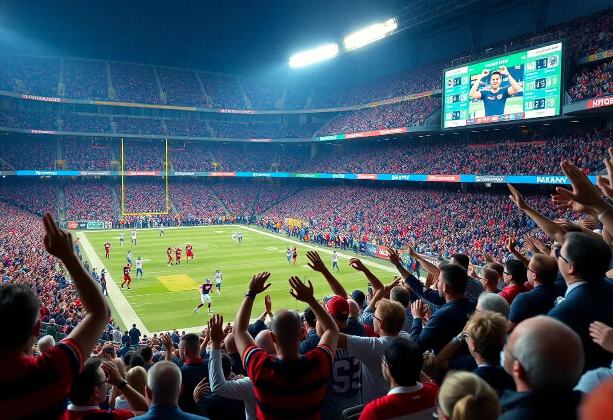 Carolina Panthers players celebrating their comeback victory against the Miami Dolphins.
