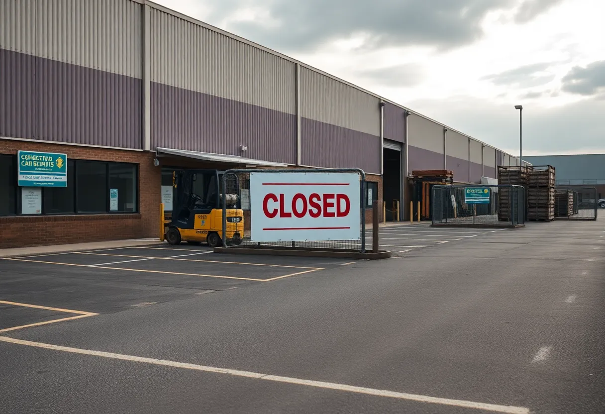 Closed packaging plant with empty parking spaces