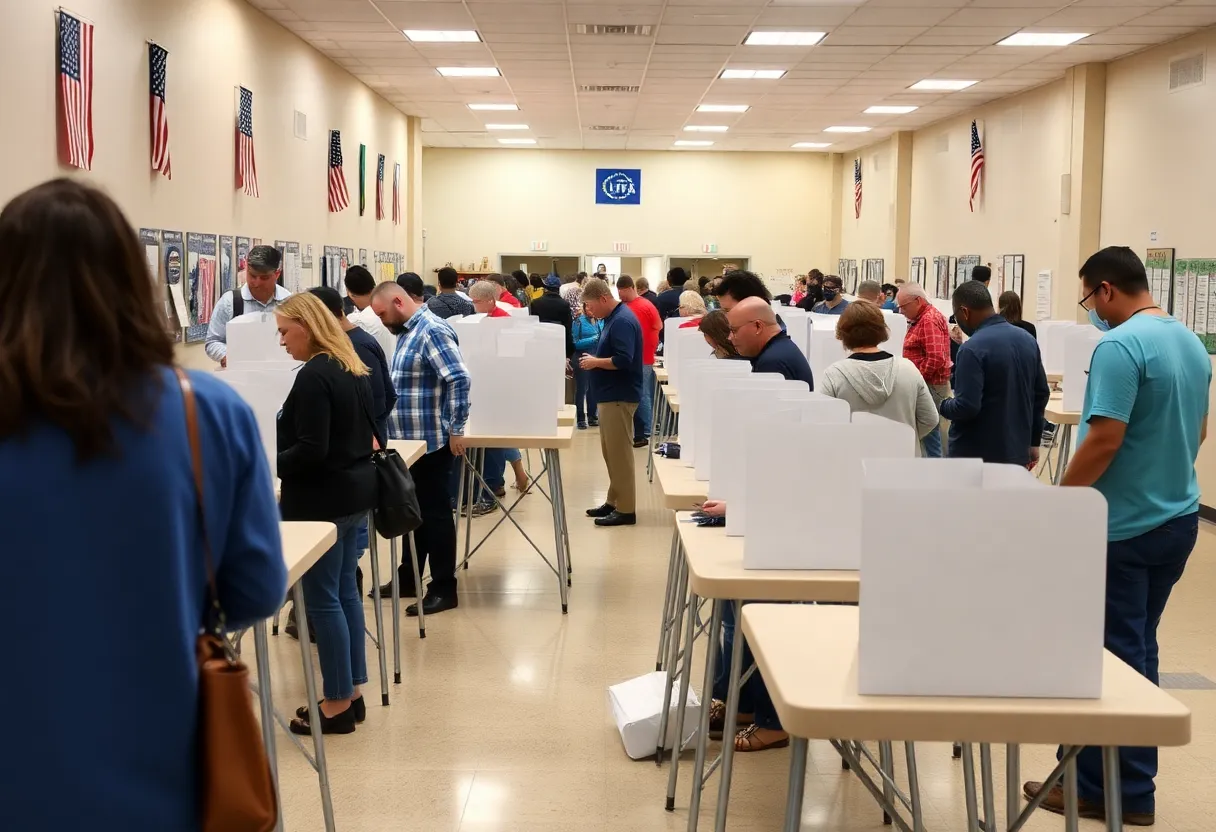 Poll workers assisting voters at an early voting station in North Carolina.