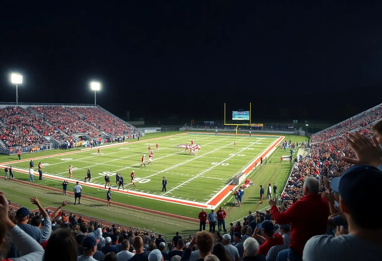 High school football players in action during a game.