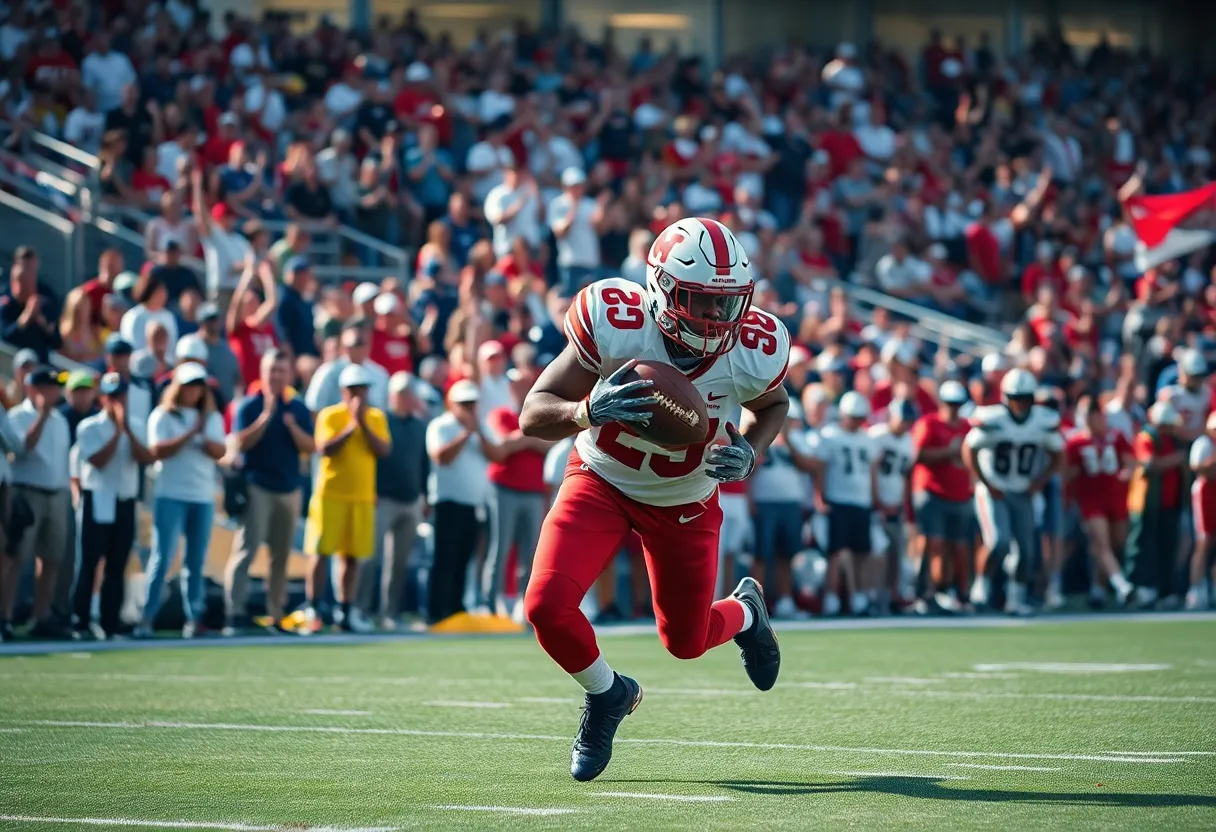 Rico Dowdle running with the football during the game