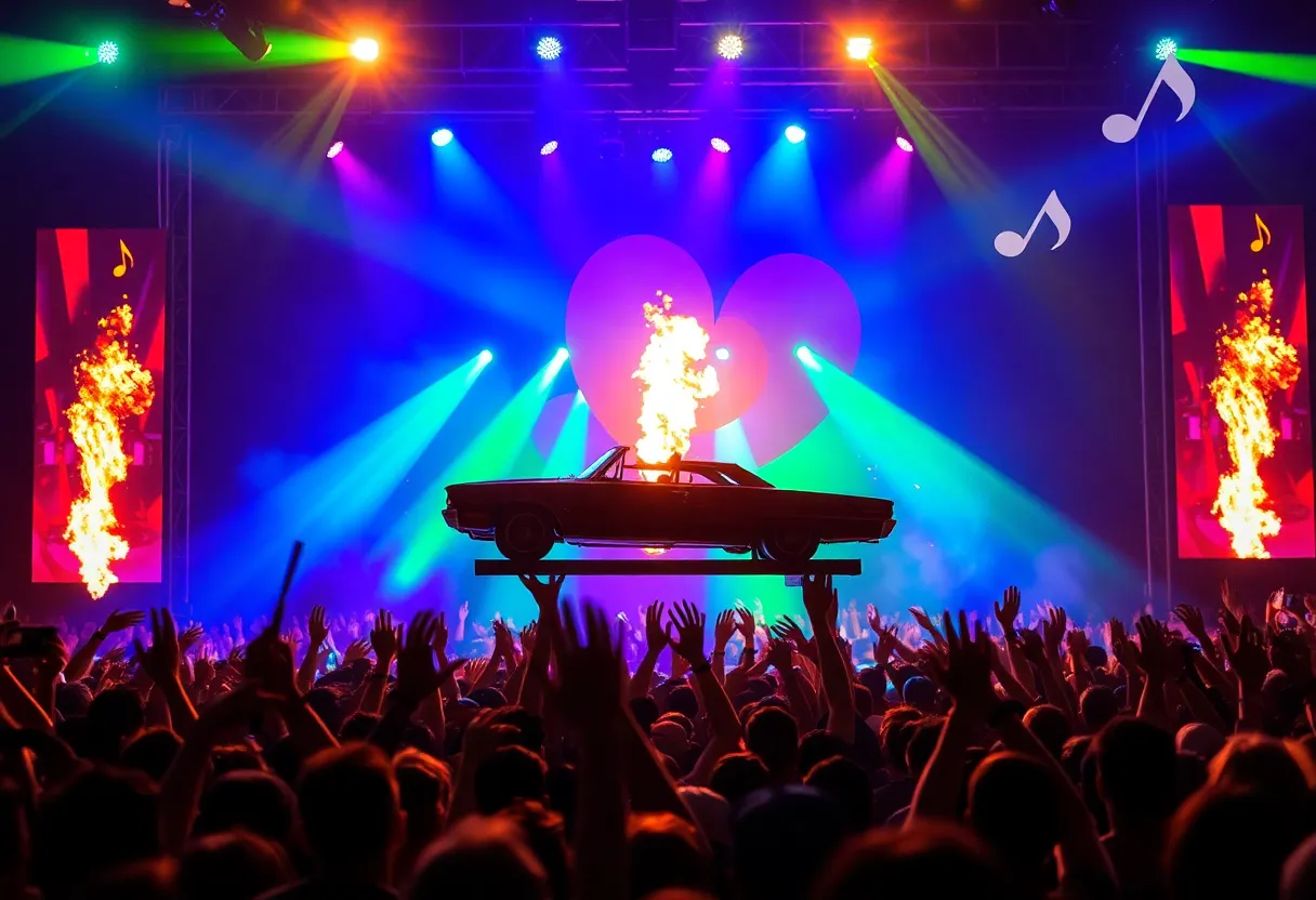 Crowd enjoying the Twenty One Pilots concert at PNC Music Pavilion in Charlotte.