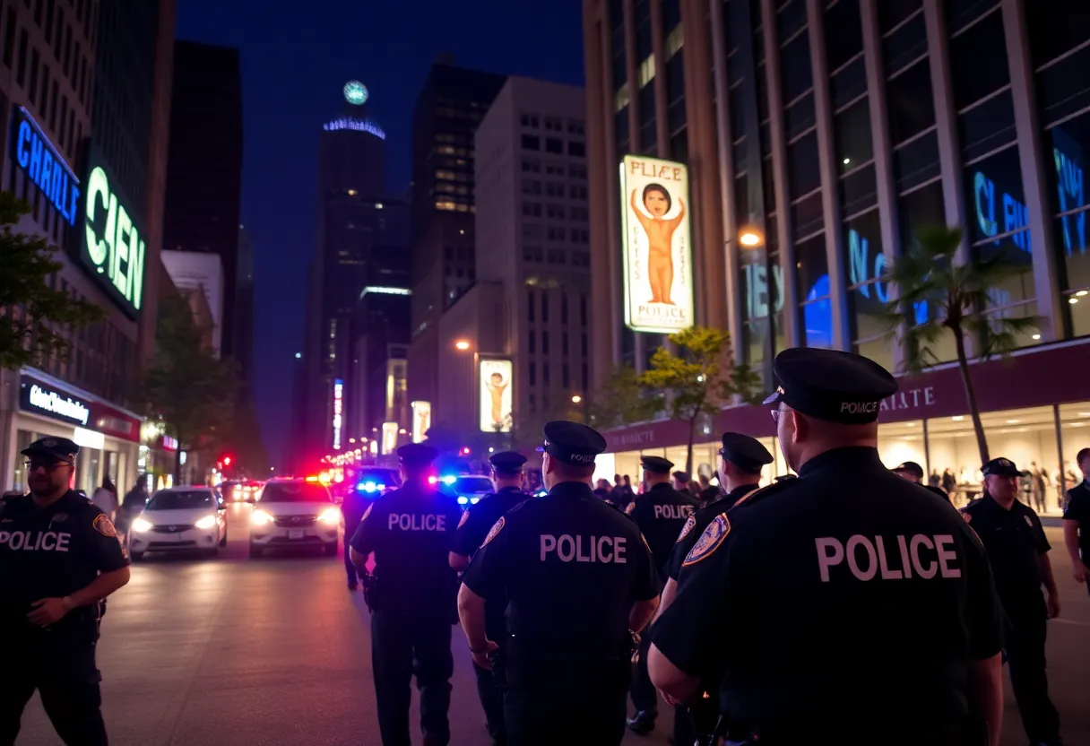 CMPD officers patrolling Uptown Charlotte at night