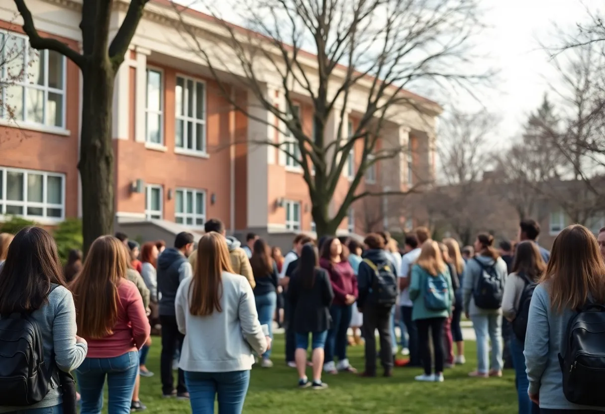 Students gathering at Utah Valley University for support and unity.