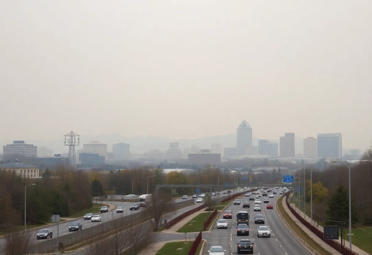 Polluted skyline of Mecklenburg County with smog