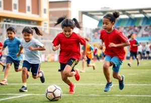 Children participating in sports activities promoting community engagement
