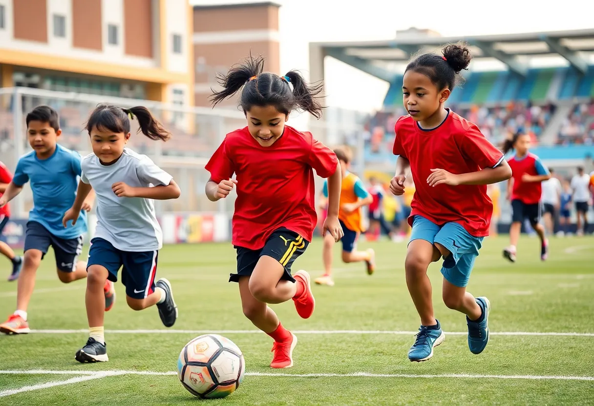 Children participating in sports activities promoting community engagement