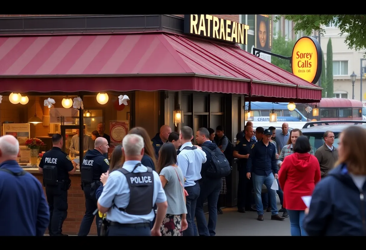 Police responding to a bomb threat outside Nellie’s Restaurant in Belmont, North Carolina.