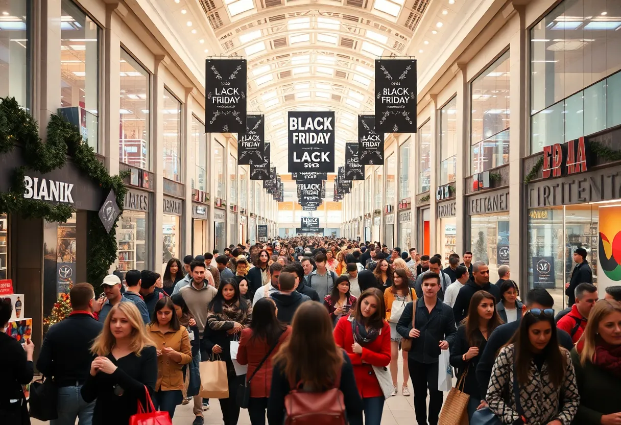 Crowds of shoppers at a mall during Black Friday sales